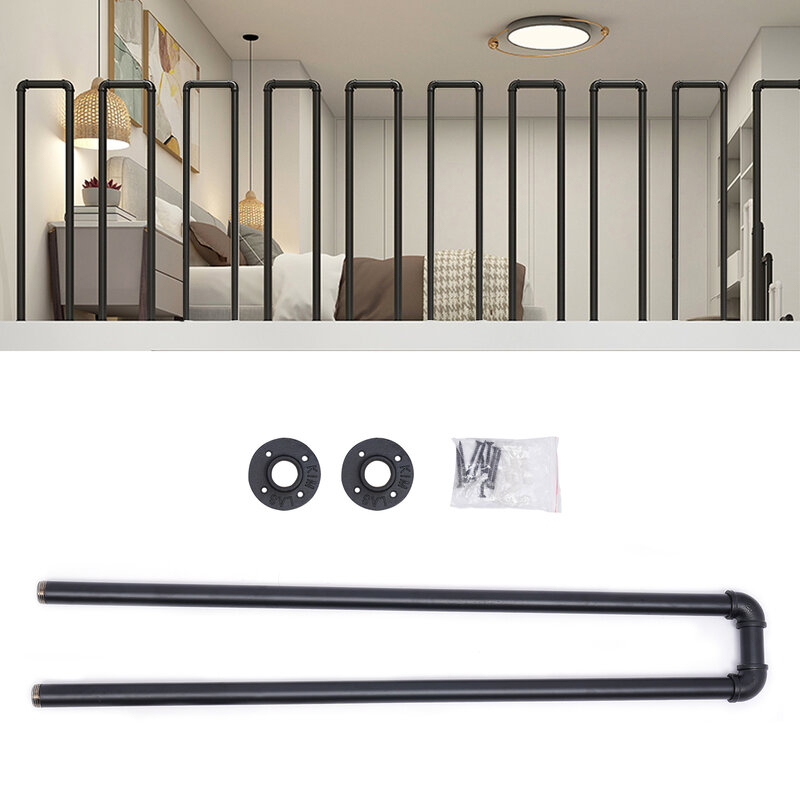 Black U-Shaped Stair Handrail Iron Railing, Non-Slip Safety for Indoor or Outdoor