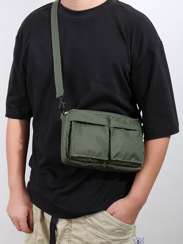 Tas bahu kecil kasual gaya Jepang, tas selempang nilon kain nilon, tas pinggang tahan air untuk pria