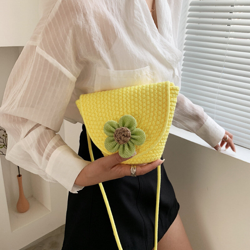 Летняя пляжная сумка, женская Соломенная плетеная Сумка, маленькая сумка-мессенджер с цветочным узором, Новая корейская модная сумка через плечо