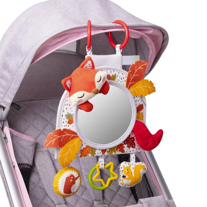 Bebê assento de carro haha espelho com chocalhos mordedor brinquedos do bebê barriga tempo raposa coruja pendurado espelho para assentos de carro berços e carrinho de bebê