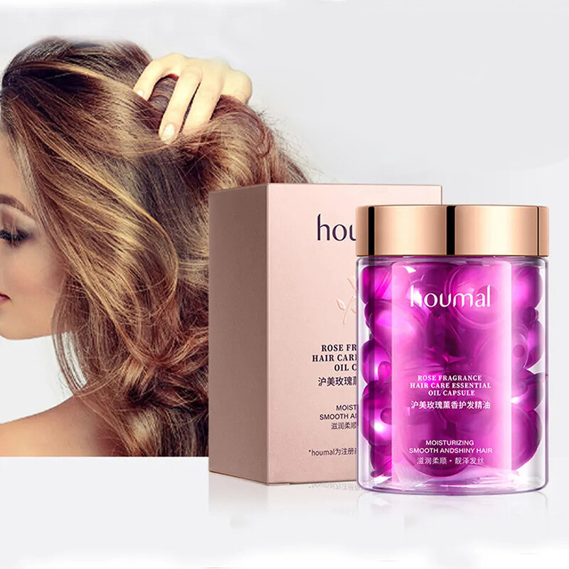30Pcs Hair Rose Essential Oil Smooth Silky Hair Vitamin Capsule Nourishing Treatment Repair Damaged Hair Serum Strengthen Hair