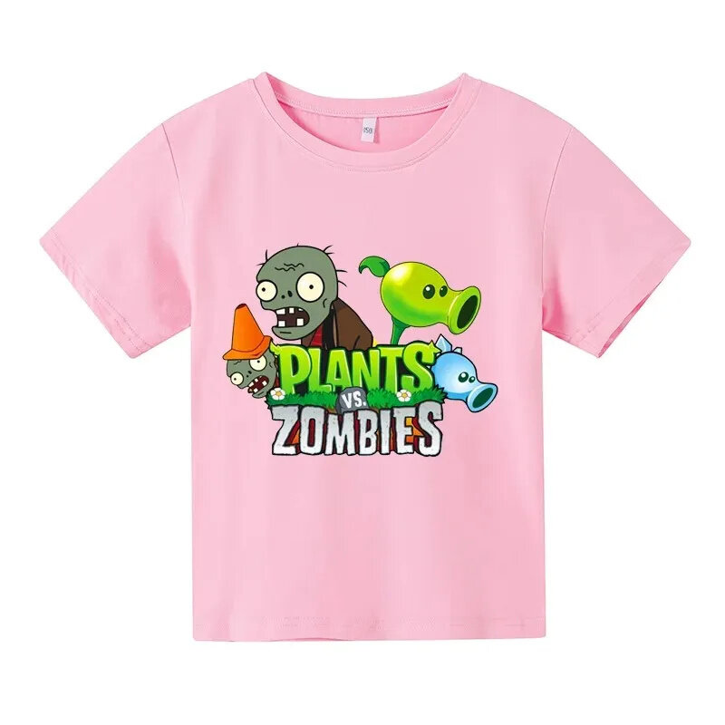 Homens e Mulheres de PVC Plantas Vs Zombie 2 Impresso T-shirt, Jogo Eletrônico Infantil, Fun Garden, Plano de Guerra