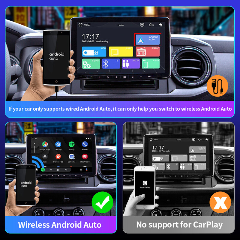 CaraiBOX-Dongle Carplay sem fio, Android Auto Box para carro, Rádio com CarPlay com fio, 2in 1