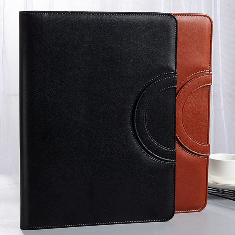 Leather Portfolio Folder With Zipper For Women/Men, Business Padfolio With Handle, Conference Notepad Folder