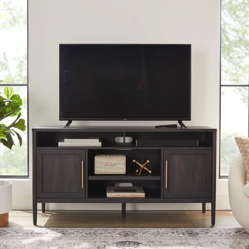 Better Homes & Gardens Oaklee TV Stand para TVs, Suportes Acabamento de Carvão, Até 70"