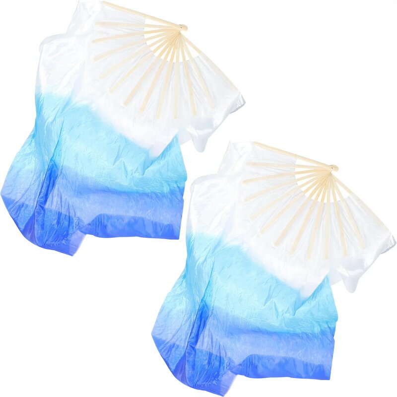 2 Pcs Artificial Silk Veil Fans for Morning Practice Fold Cloth Artificial Silk Veil Fanss Wood Square Dancing Supplies