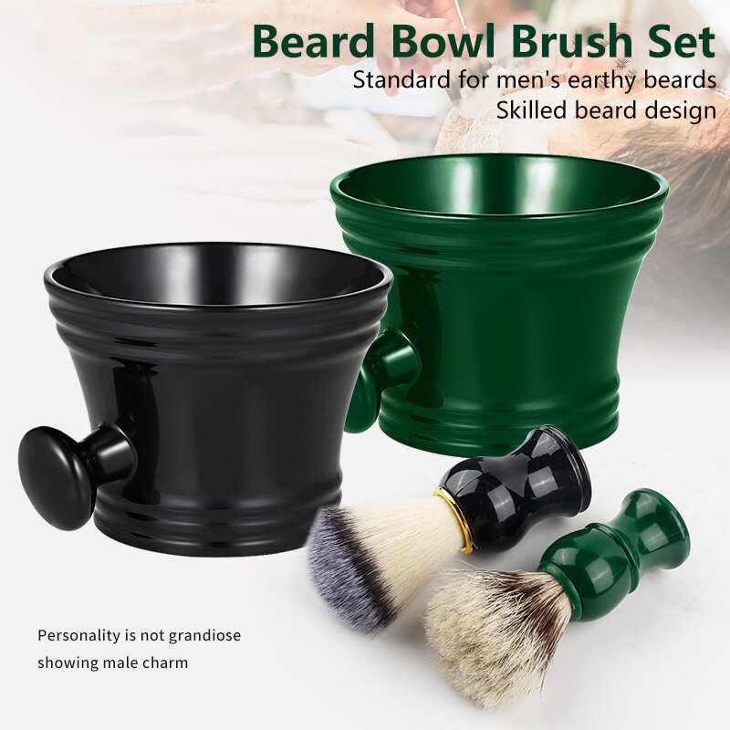 1set Soap Bowl +beard Brush Plastic Shaving Brush Bowl For Men's Beard Care Soap Foam Mug Bowl With Handle Facial Cleaning Tools