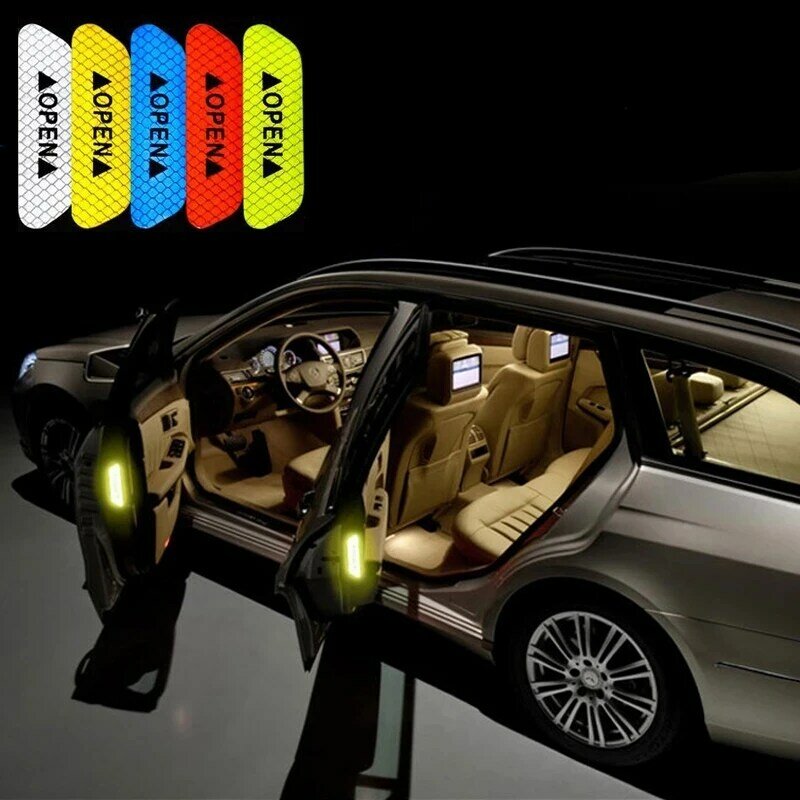 4ชิ้น/เซ็ตรถเปิดสติ๊กเกอร์สะท้อนแสงเทป Mark Night Driving Safety แสง Luminous Decor Auto ประตูสติกเกอร์