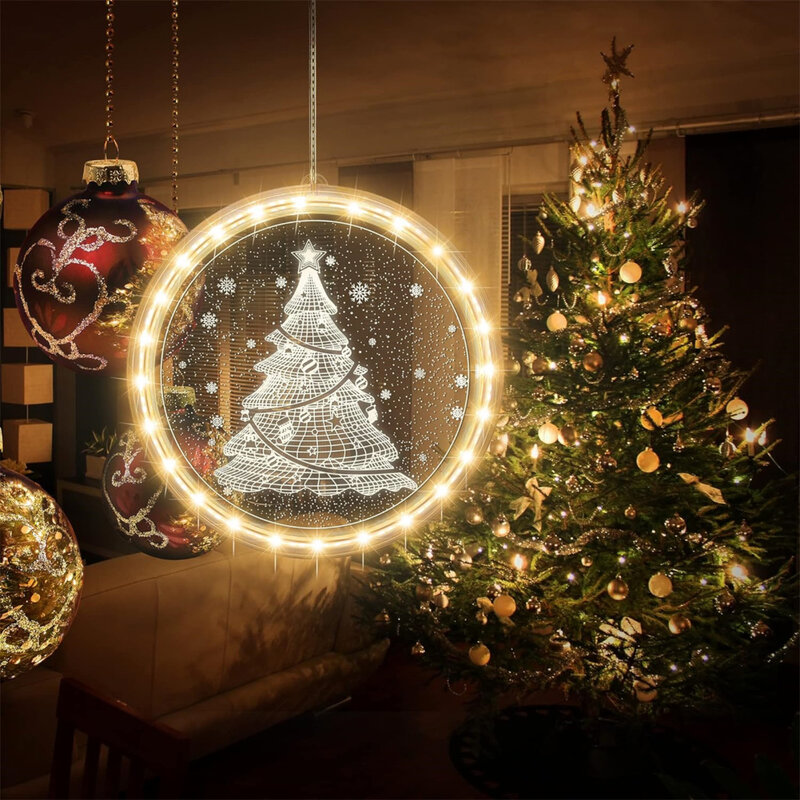 Lampu hias gantung Natal 3D, lampu hias Super terang untuk dekorasi jendela dalam dan luar ruangan dinding jalur teras kamar tidur