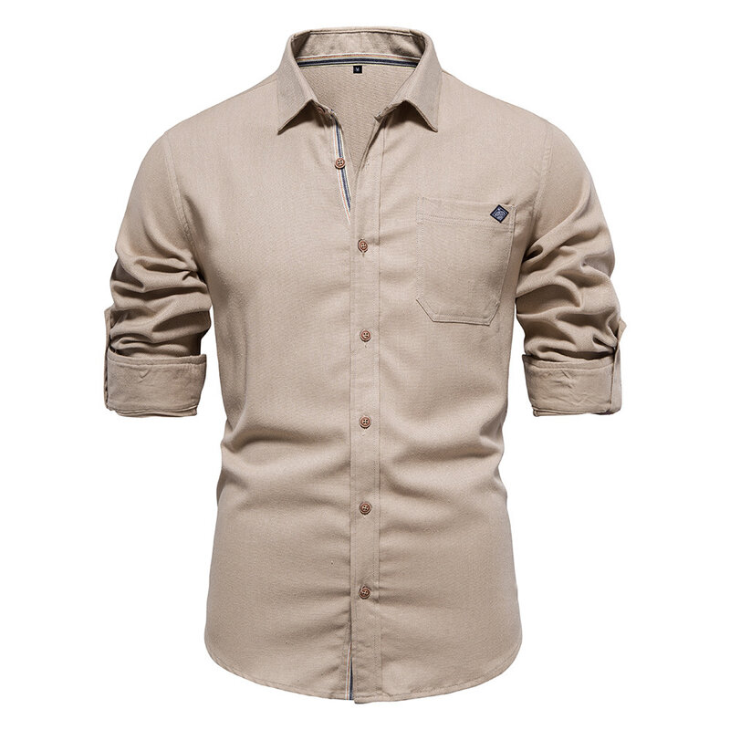 Chemise habillée à manches longues pour hommes, chemise surdimensionnée, 100% coton, document solide, haute qualité, luxe, automne, nouveau