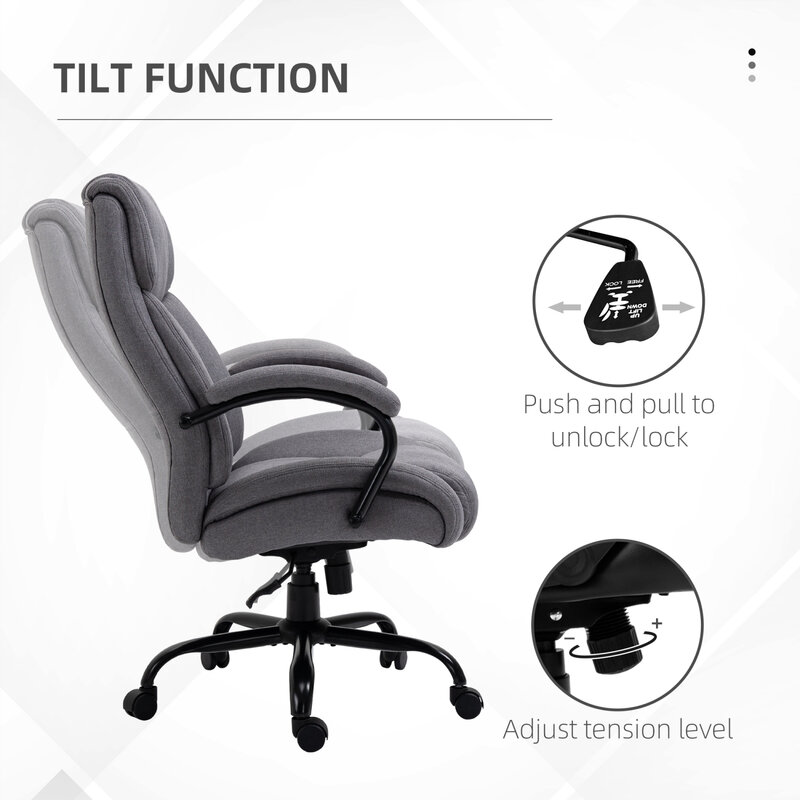 Duże i wysokie krzesło biurowe z wysokim oparciem 484lbs z szerokim siedziskiem, krzesło na biurko komputerowe z tkaniną lnianą, regulowana wysokość, S