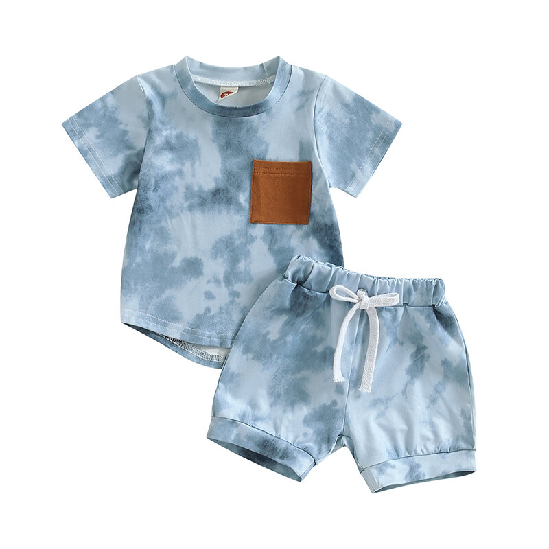 Conjunto de roupas de verão para bebês meninos e meninas, manga curta, estampa Tie-Dye, roupas casuais fofas, roupas infantis, 2 peças