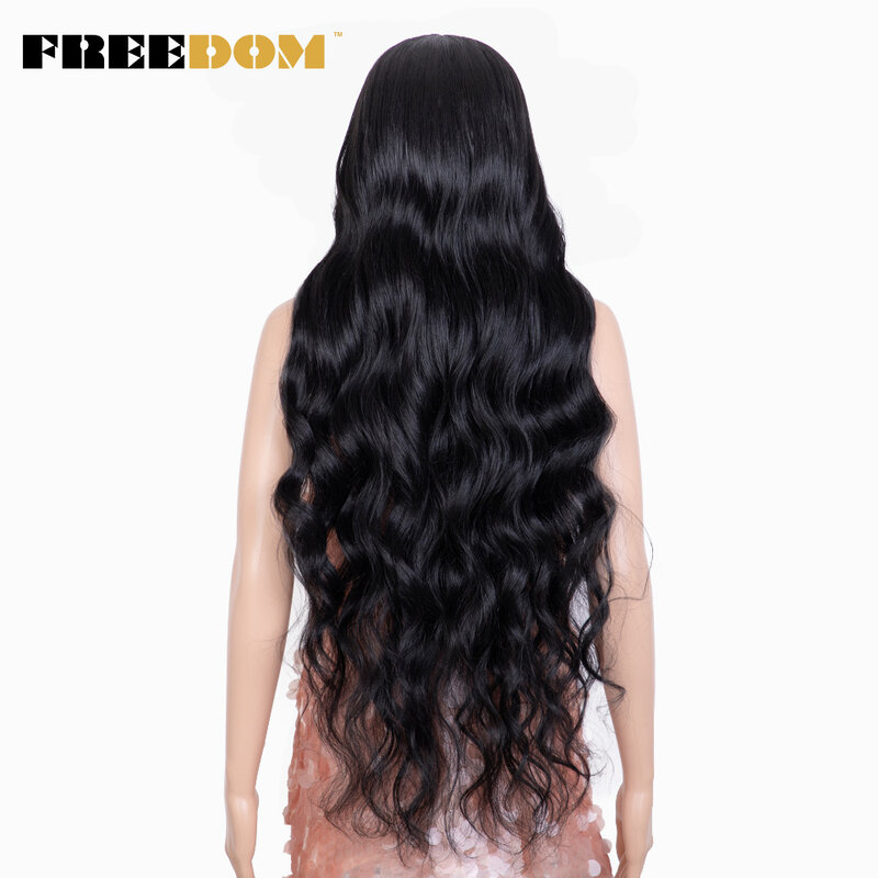 FREEDOM Synthetic Lace Front Wigs For Women Super Long Body Wave Lace Wig Ombre Brown Highlight Cosplay Wigs Heat Resistant