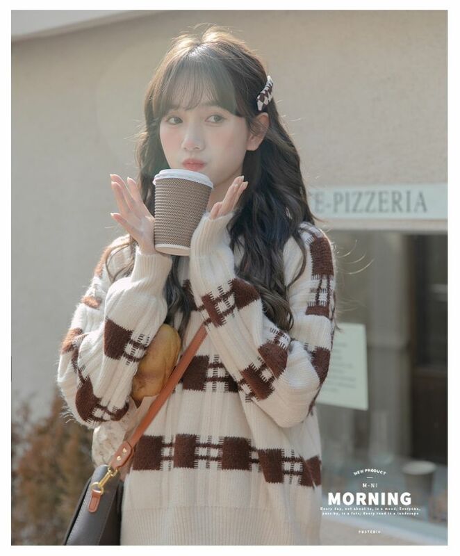 Корейский свитер, пуловер, женский осенне-зимний Свободный пуловер, милая трикотажная одежда, пуловер для женщин