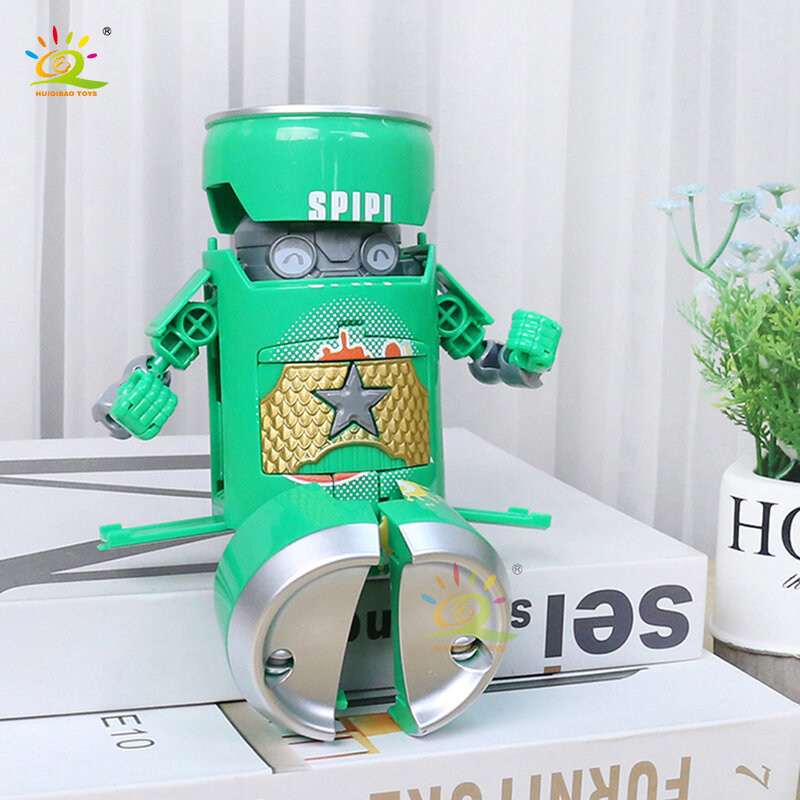 HUIQIBAO Creative Deformed Soda Robot Warrior Model Beverage Can Deformation Toys City Action Figures Robots For Boys Adult Gift