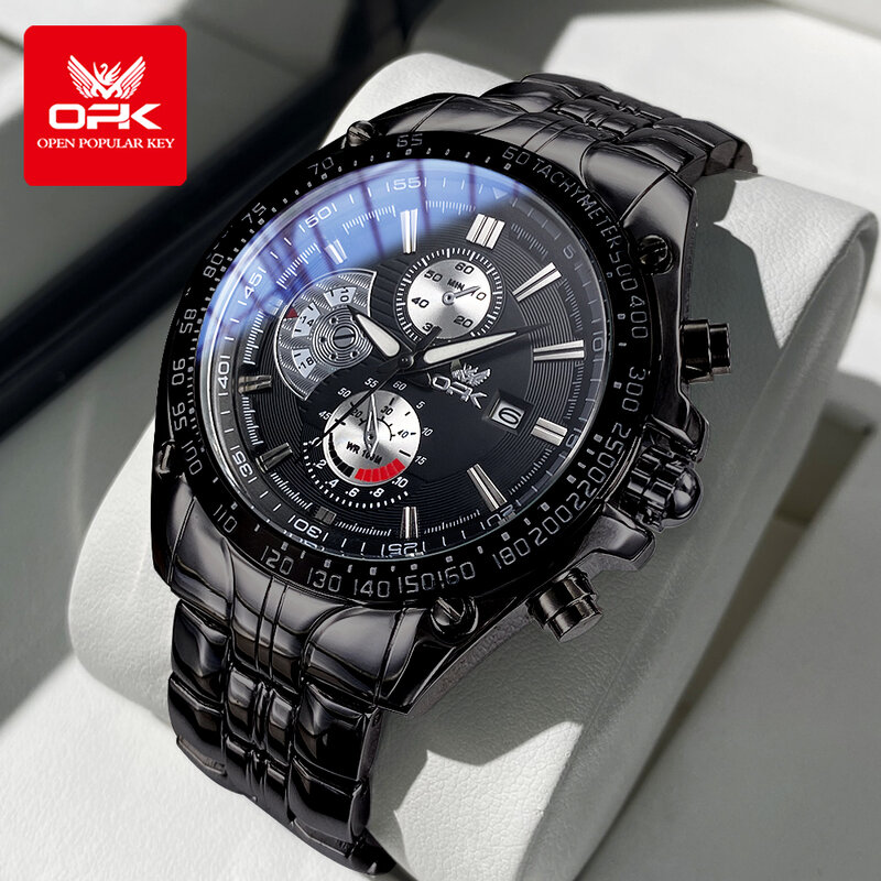 OPK 6020 Relógio de aço inoxidável masculino, marca superior, luxo, impermeável, brilho, mostrador grande, clássico, negócio, data de exibição
