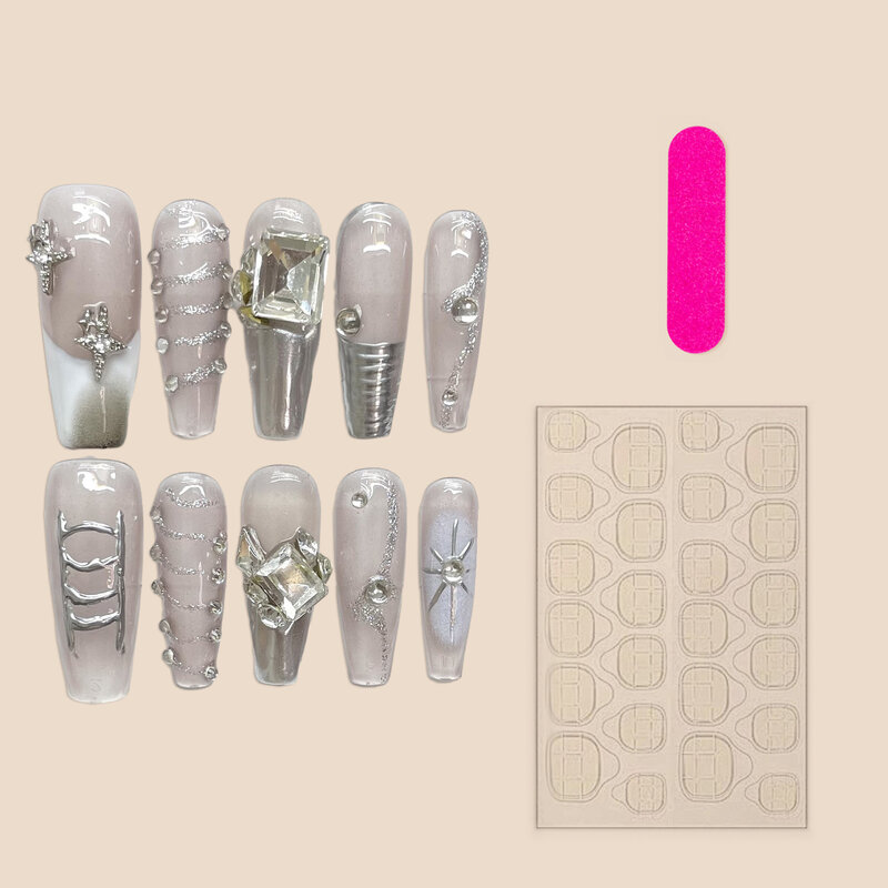 10pcs Ultra-long Fake Nails Removable Long Square Handmade Artificial Nail for Hand Decoration Nail Art