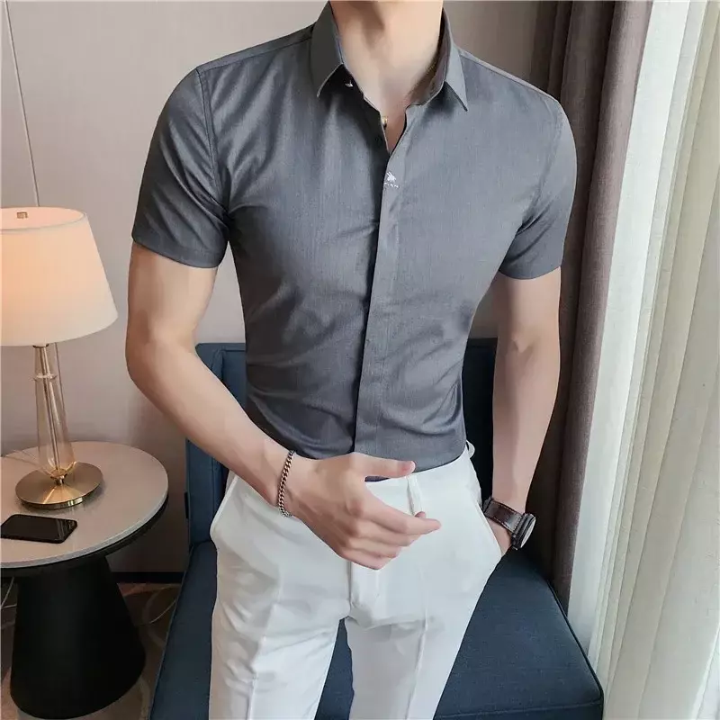 Plus Size 5XL-M Summer Thin Short Sleeve Shirts For Men Clothing 2023 Business Formal Wear Office Dress Casual Blouse Homme Sale