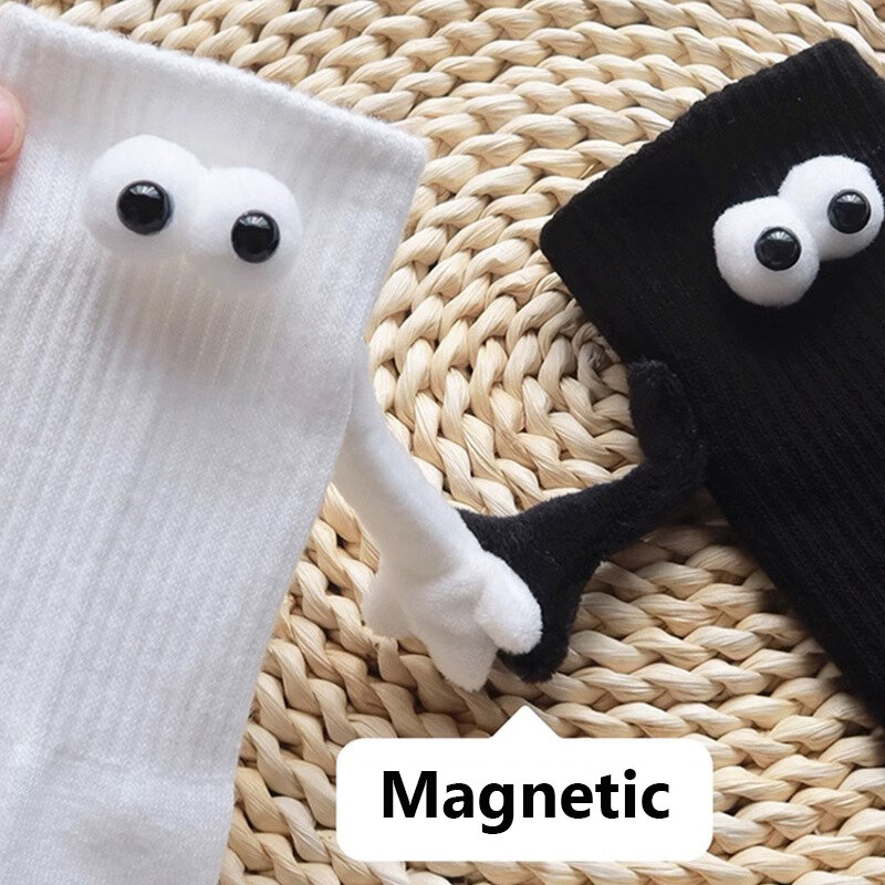 Epligg-カップルのための長い綿の靴下、手保持の手、黒と白、カワイイ、磁気吸引、ユニセックス、女の子、2ペア