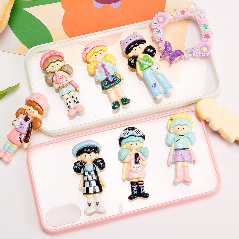Accesorios de resina de niña de dibujos animados, funda de teléfono Kawaii, parche para refrigerador, accesorios para taza de agua
