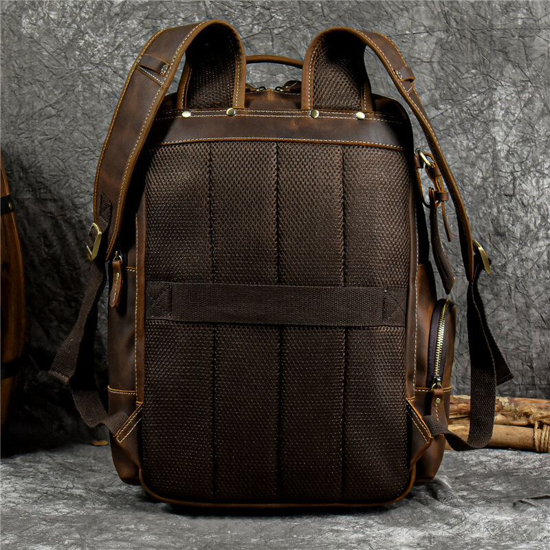 Mochila de couro retrô masculina, mochila estilo moda luxo, alta qualidade, mochila para laptop de viagem para homem