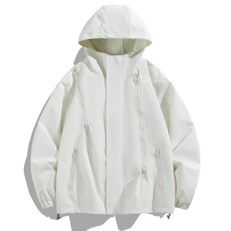 防風性と防水性のジャケット,カジュアルなフード付きジャケット,単色,だぶだぶ,マルチポケット,トレンディ,新しい2021