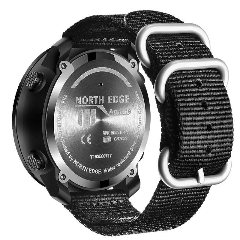 북쪽 가장자리 남자 스포츠 디지털 시계, 시간 달리기 수영 군사 육군 시계 고도계 기압계 나침반 방수 50m