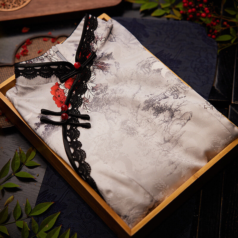 Chinesische Art sexy Druck Blume Qipao Tradi tioanl Freizeit kleid Frauen Mandarine Kragen Cheong sam
