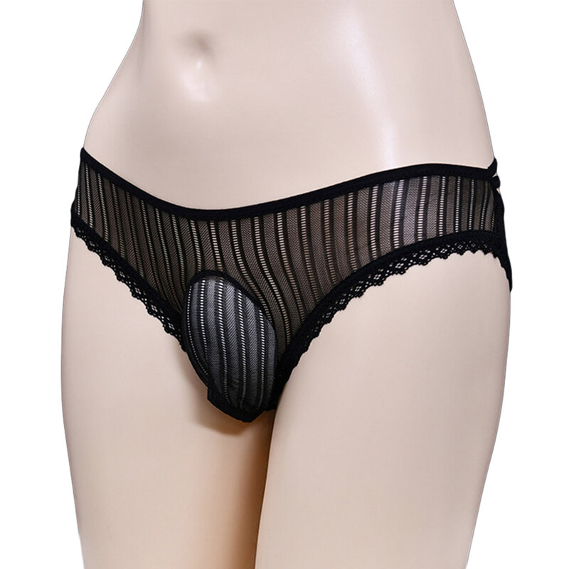 Sissy Bulge Powder-Culotte transparente pour homme, sous-vêtement sexy en dentelle, lingerie transparente, caleçon séduisant, creux 7.0