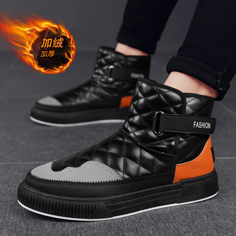 Fashion Trendy Color Matching Men Cotton Boots Winter High-tops Plus Velvet Warm Snow Boots Cold-proof Comfortable Casual Shoes