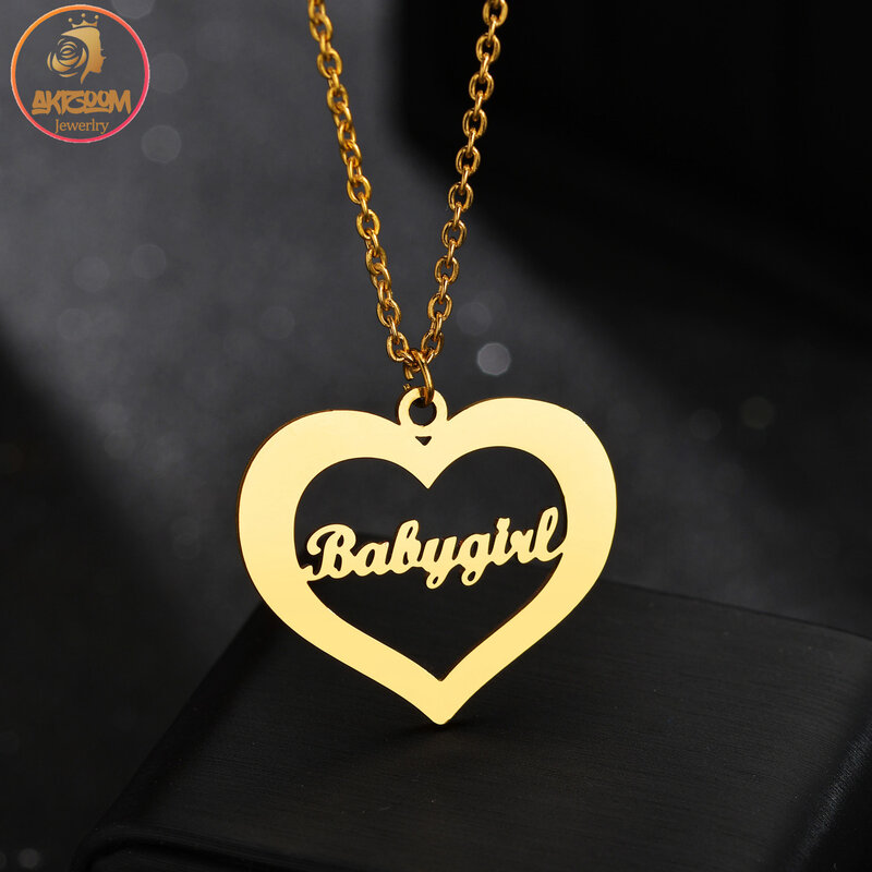 Akizoom Custom Name Necklace for Women Stainless Steel Personalized Double-Name Heart Choker Necklaces Trendy Pendant Gift