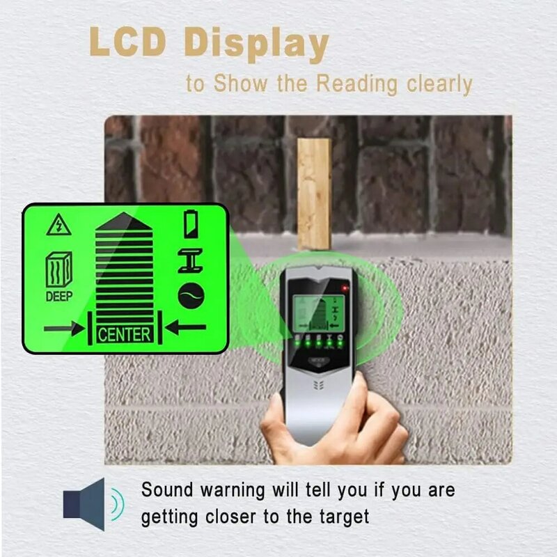 SHHighly-Détecteur électronique LCD, détecteur de goujons muraux, détecteur de bord, EAU mural, détecteur de bois central, détection de fils sous tension AC en métal, 5 en 1