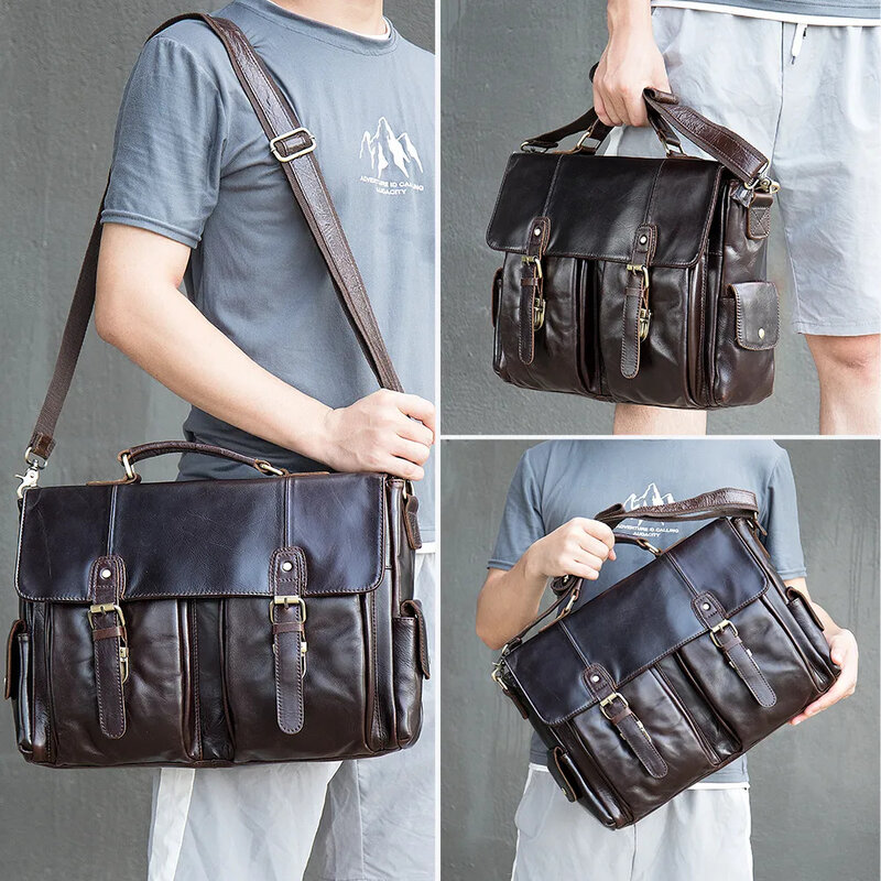 Мужская сумка-мессенджер из натуральной кожи, винтажная Повседневная горизонтальная сумка через плечо для мужчин 8942