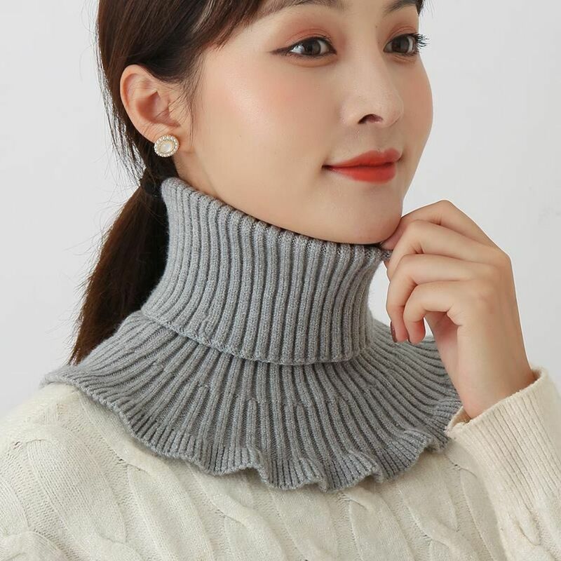 Windproof Knitted Fake Collar Fashion With Wooden Ears Warm Turtleneck Detachable Winter Neck Warmer Men Women