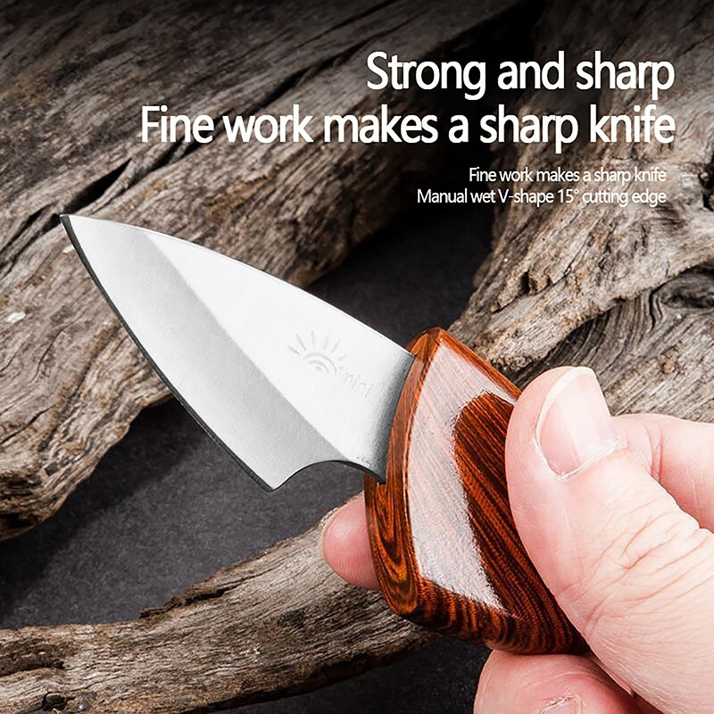 Portátil Mini Pocket Utility Knife com Woodgrain Handle, faca de frutas, ferramentas de acampamento ao ar livre, papelaria multifuncional, cortador de papel