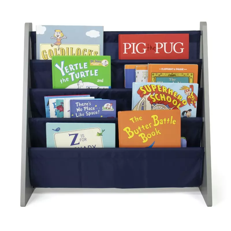 Kids Bookcase with 4 Shelves Book Organizer, Navy