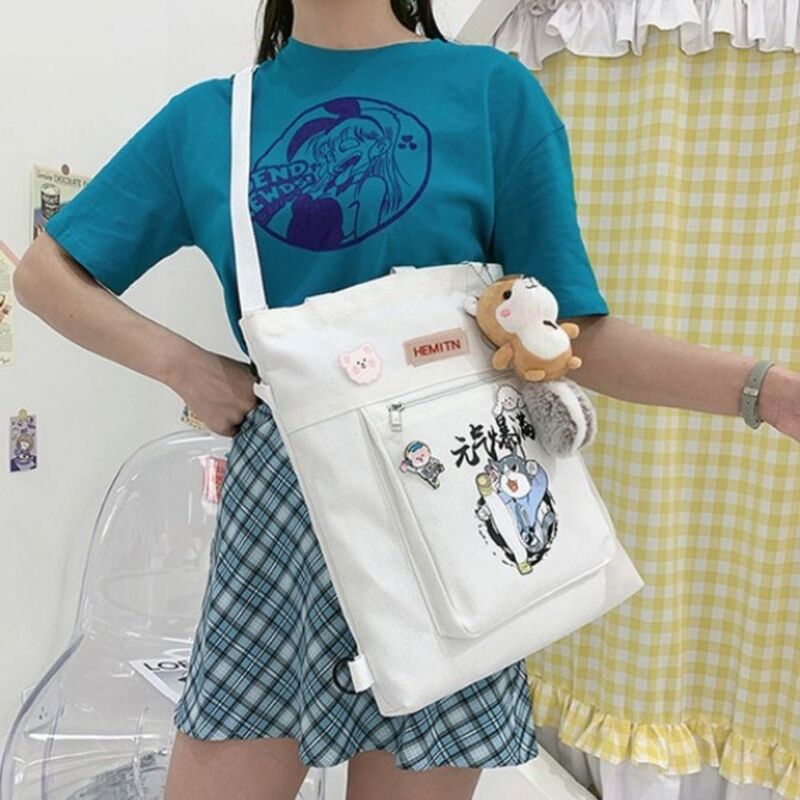 Multiple Pockets Korean Style School Canvas Class Handbag Crossbody Bag Messenger Bag Student Backapck Shoulder Bag