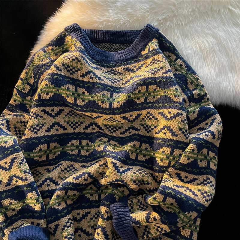 Sweater pria, Pullover Vintage, Sweater kasual, Turtleneck, pakaian untuk pria, Pullover geometris, kasual, pengiriman gratis
