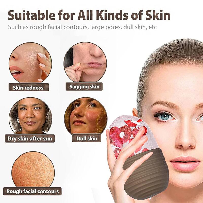 Cápsula de hielo facial de silicona para masaje facial, molde de hielo facial, productos de cubitos de masaje facial, I5w8