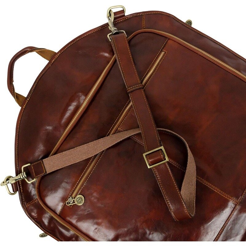 Bolso de cuero para ropa, maleta de transporte delgada, bolsa de protección para vestido, marrón