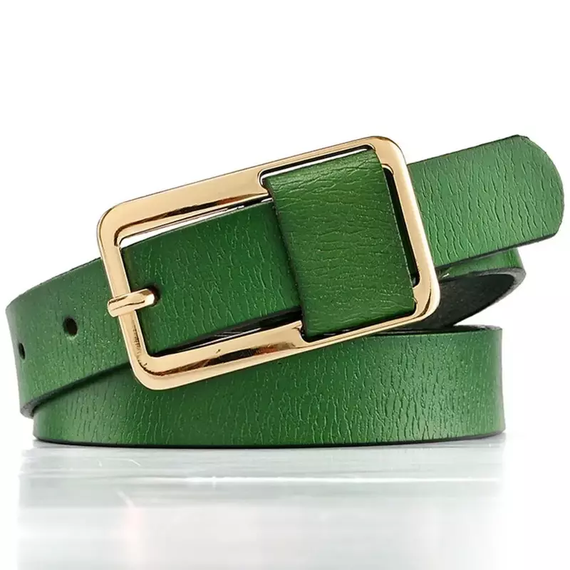 2024New Leather Leather Belt Korean Version of Fashion Everything Personality Pin Buckle Skirt with Green Decoration Simple Belt