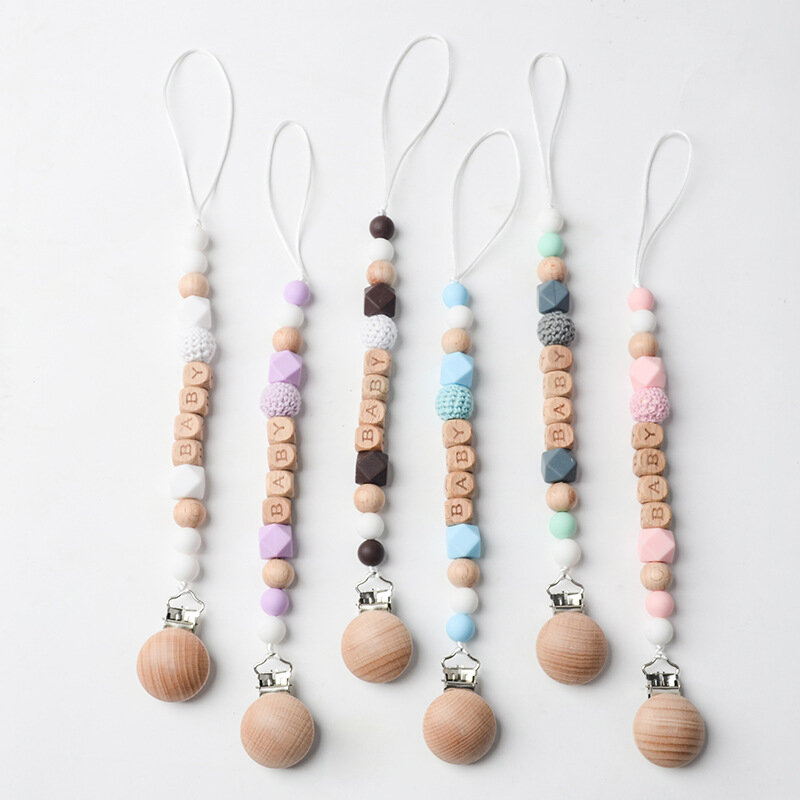 Nome personalizzato per bambini clip per ciuccio catene perline in Silicone di legno catena porta capezzolo fittizio neonato giocattoli per la dentizione catena Anti-goccia