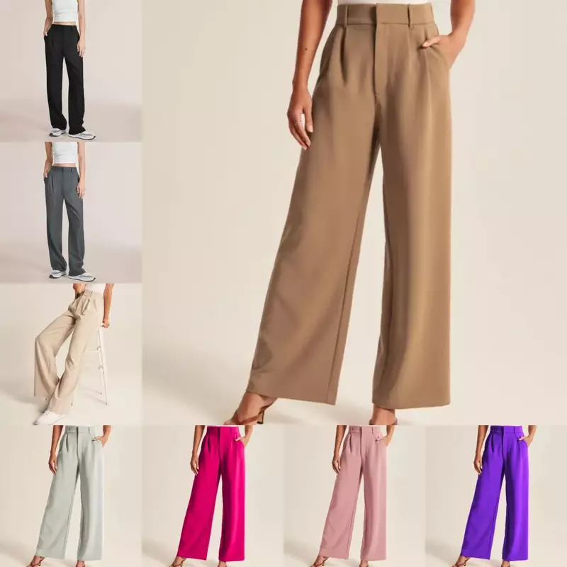 Pantalones holgados de pierna ancha para mujer, pantalón de oficina con bolsillo Real, traje informal, sin esfuerzo, a medida, 2023