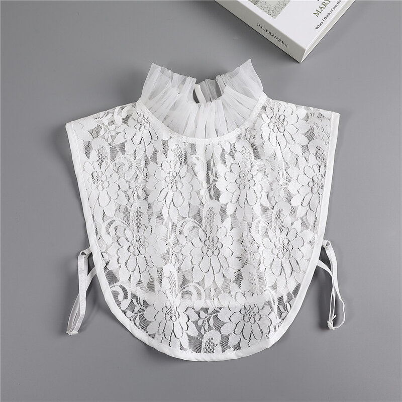 Women's Lace Mesh Fake Collar High Stand Ruffle Sweater Blouse Shirt False Collar Female Cotton Removable Detachable Collar