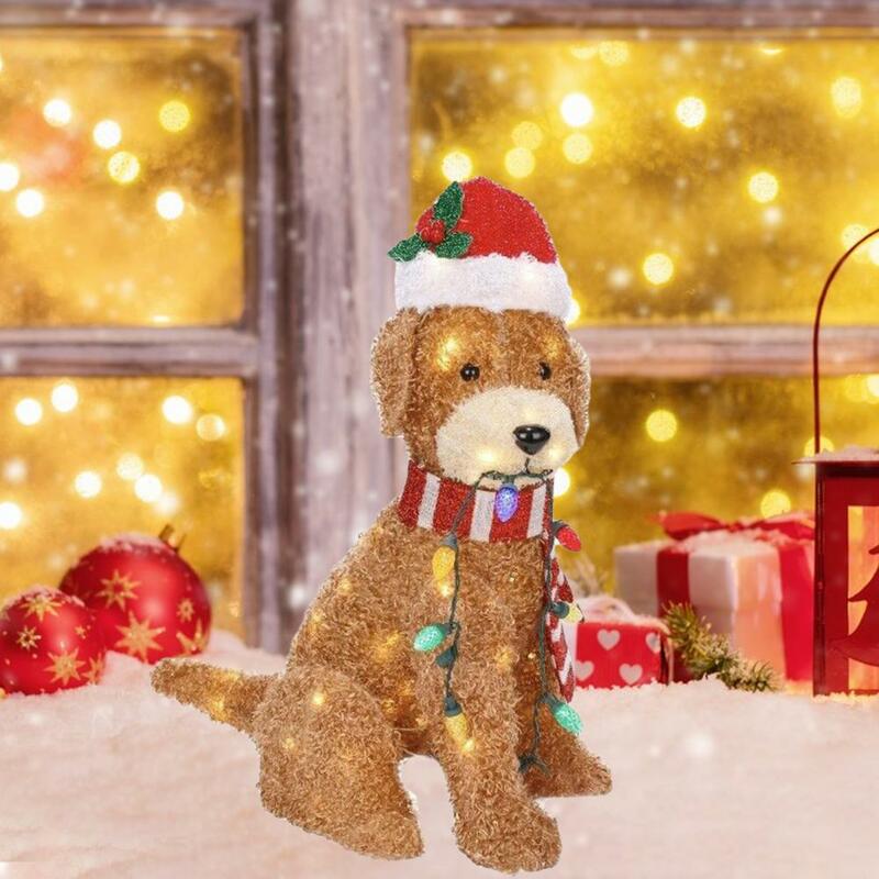 Décoration de jardin ornementale de chien spirituel de Noël, décor de chien doré, illuminé festif, joyeux Noël, saison des vacances