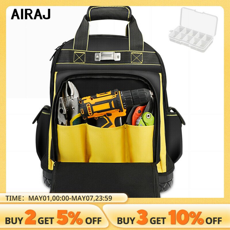AIRAJ-Mochila de ferramentas impermeável com base de borracha, Saco de ferramentas pesadas, Organizador para eletricista, Manutenção de encanador