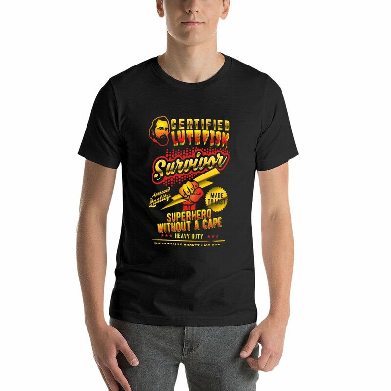 Lutefisk Survivor T-shirt for Boys, Camisa Animal Print, Oversized, Branco, Design, T-shirt masculina