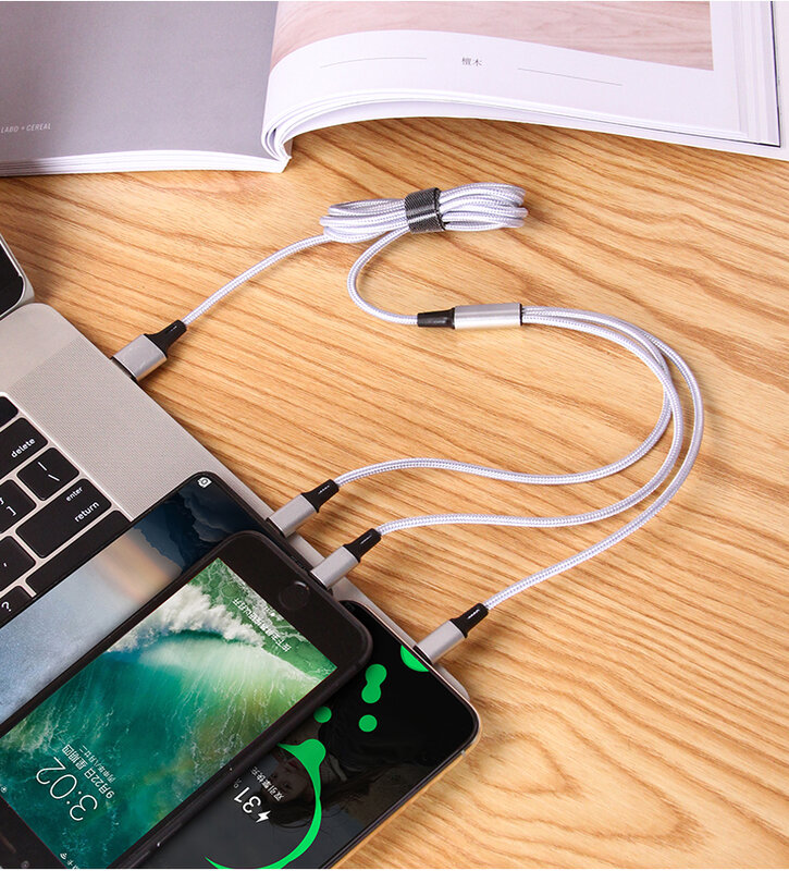 Câble de charge rapide 3 en 1 pour iPhone, Xiaomi, casque, micro USB, type C, multi-ports, ligne de fil de charge USB multiple