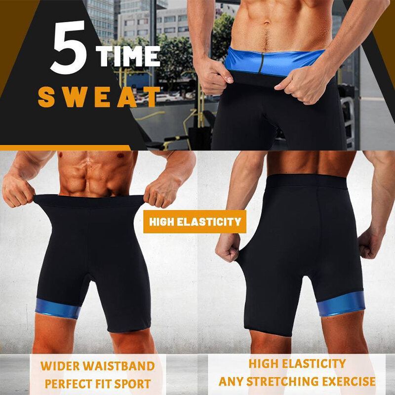 MrifDila Sauna Sweat Short Pants For Men Hot Thermo Sauna Leggings Compression High Waist Pants Workout Body Shaper Sauna Suit
