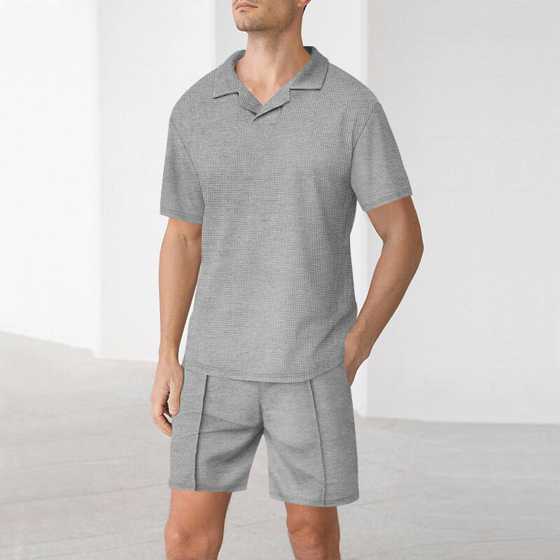Streetwear Casual Outfits für Herren Sommer Kurzarm Revers Polo-Shirt und Shorts Sets Männer Kleidung Freizeit lose zweiteilige Sets